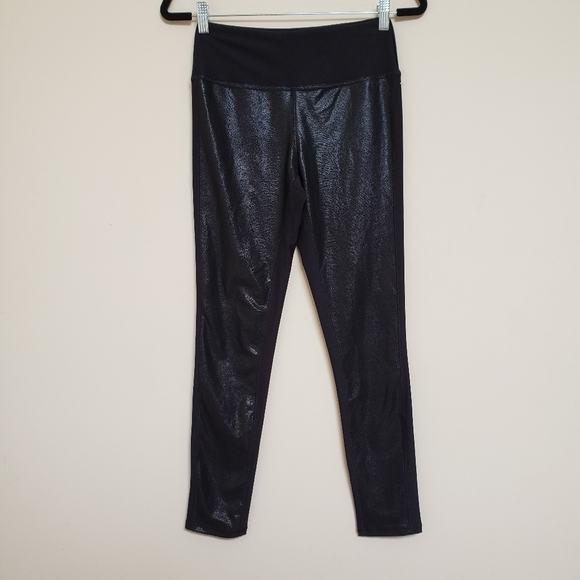 REEBOK Black Lux Sparkle Front Coated Soft Leggings - Picture 1 of 5